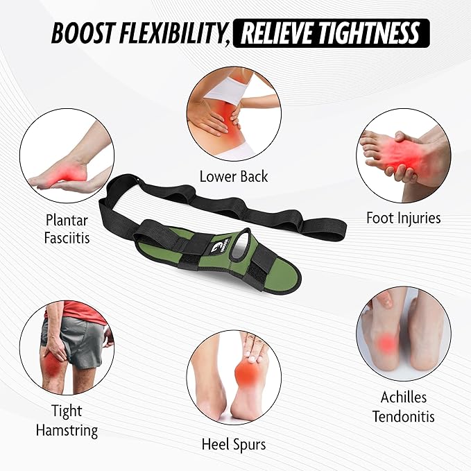 DMoose Fitness Foot & Calf Stretcher with Adjustable Padded Stretching Strap for Plantar Fasciitis, Hamstring, Heel Spurs and Achilles Tendonitis Relief - Yoga Leg Stretch Strap for Flexibility-GravixFit