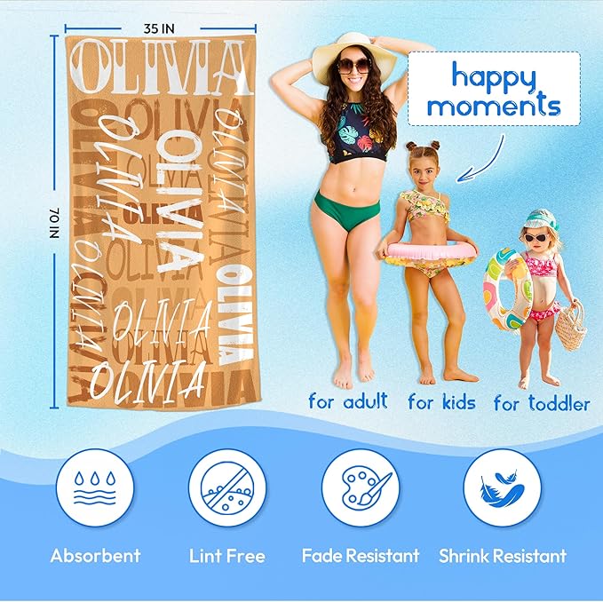 JML Personalized Beach Towel with Name, Custom Beach Towel with Name, Customized Microfiber Pool Towel, Quick Dry & Absorbent Swim Towel for Adult,Anniversary, Birthday, Summer Holiday,Vacation-GravixFit