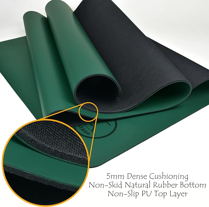 Tatago Hot Yoga Mat Non Slip-Professional Grade Natural Rubber Yoga Mat, Pliates Mat, Stretching Mat or exercise mats for home workout. Nonslip for Hot and Sweaty Classes. Includes Yoga Strap for Carrying and Stretching too.-GravixFit