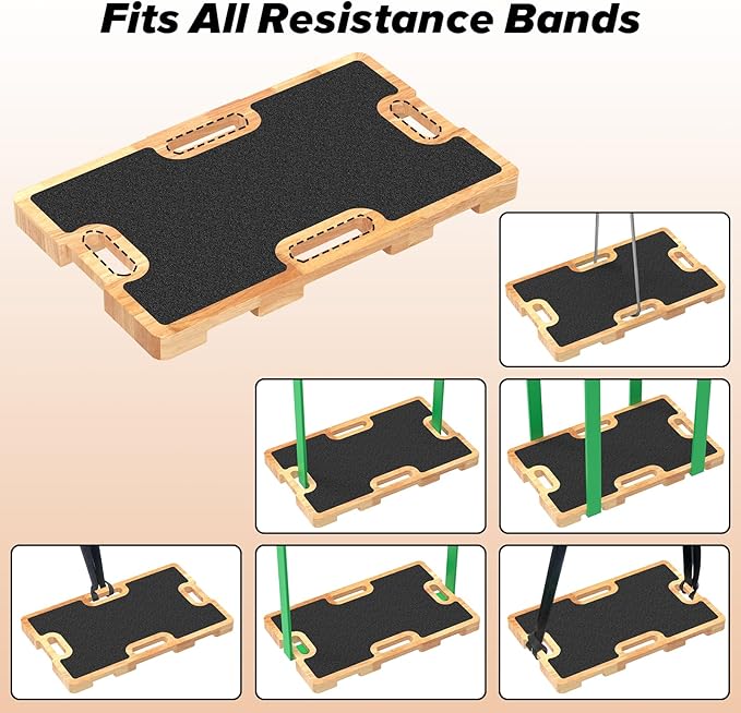 Wooden Resistance Band Foot Plate, Non-Slip Exercise Board with Free Soft Pad & Drawstring Bag for Strength Training, Stretching & Balance, Home Gym Fitness Platform for Full-Body Exercises-GravixFit