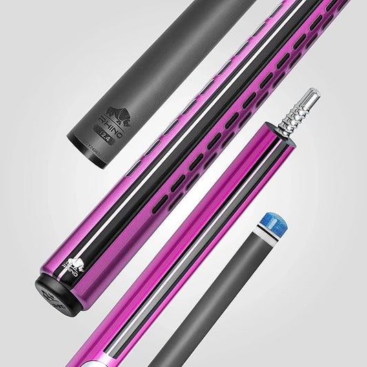 RHINO Nebula 2 Pool Cue - 100% Carbon Fiber Shaft & Composite Butt. Time Crystal Tip, Pro Taper Design, 12.4 mm,12.8 mm. 3/8-8 Joint, 3D Friction Grip. Low Deflection Pool Cue