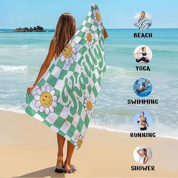 JML Personalized Beach Towel with Name, Custom Flower Beach Towel, Customized Microfiber Pool Towel, Quick Dry & Absorbent Swim Towel for Adult,Anniversary, Birthday, Summer Holiday,Vacation-GravixFit