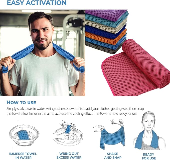4 Packs Cooling Towel (40 x 12), Ice Towel, Microfiber, Soft Breathable Chilly Towel Stay Cool for Yoga, Workout, Sport, Gym, Camping, Fitness, Running, Workout & More Activities - Multicolor-GravixFit