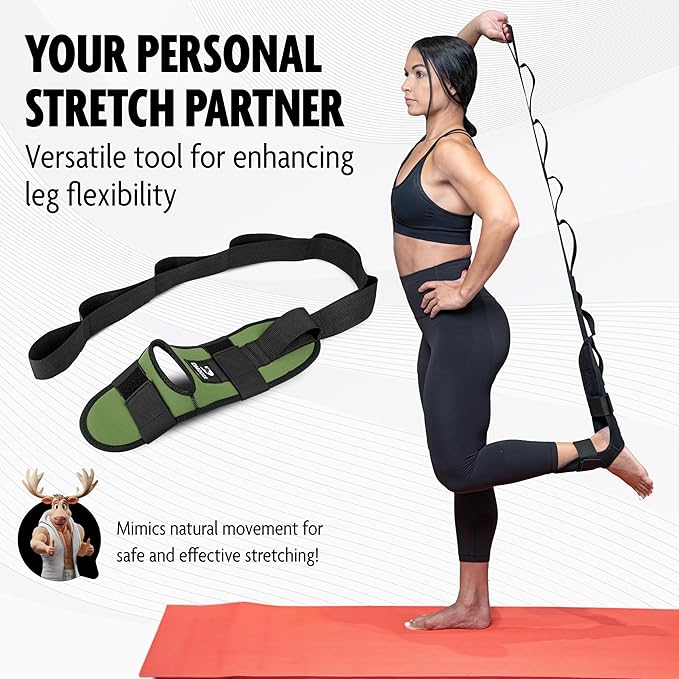 DMoose Fitness Foot & Calf Stretcher with Adjustable Padded Stretching Strap for Plantar Fasciitis, Hamstring, Heel Spurs and Achilles Tendonitis Relief - Yoga Leg Stretch Strap for Flexibility-GravixFit