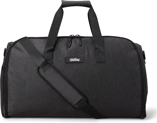 Halfday Convertible 2-in-1 Garment Duffel Weekender Bag 45L | Wrinkle-Free Travel, Hanging Suit Compartment, Shoe Pockets, Trolley Sleeve. Durable & Water-Resistant Carry-On, Shadow-GravixFit