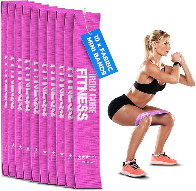 Fabric Mini Resistance Bands Sets for Trainers, Bootcamp, Gym for Men and Women in Fun Colors - Ebook, Videos and Workout Chart Included by Iron Core Fitness-GravixFit