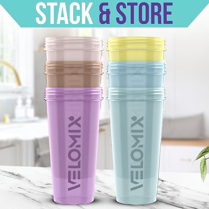 '-6 PACK- 28 oz Protein Shaker Bottle for Protein Mixes - 6x Wire Whisk | Leak Proof Shaker Cups for Protein Shakes | Protein Shaker Bottle Pack | Protein Shake Cup (Pastel Power Series)-GravixFit