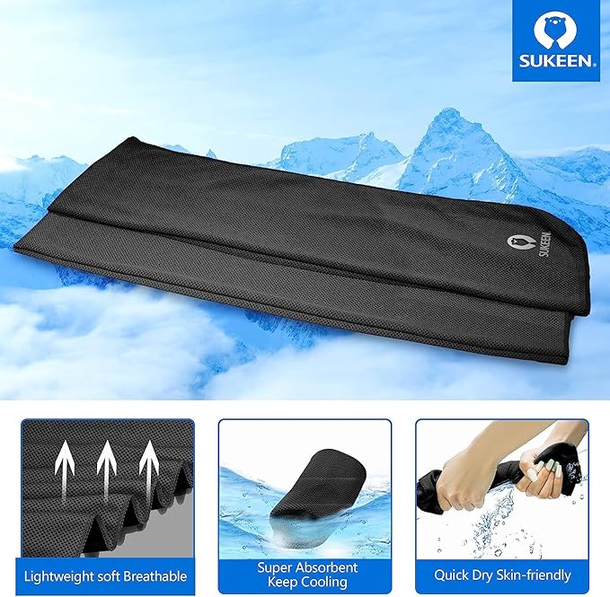 Sukeen 4Pack Cooling Towel (40"x12") for Neck and Face, Soft & Breathable Chilly Sports Towel, Quick-Drying Sweat Absorbing Cooling Neck Wraps with Cooling Tech. for Yoga, Sport, Running, Workout-GravixFit