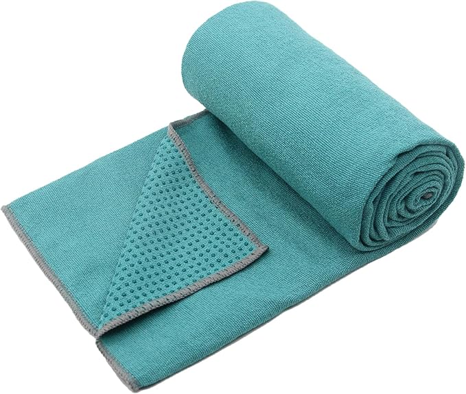 Eunzel Yoga Towel,Hot Yoga Mat Towel with Grip Dots Sweat Absorbent Non-Slip for Hot Yoga, Pilates and Workout 24" x72", Dark Cyan-GravixFit