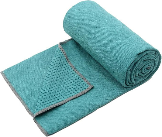 Eunzel Yoga Towel,Hot Yoga Mat Towel with Grip Dots Sweat Absorbent Non-Slip for Hot Yoga, Pilates and Workout 24" x72", Dark Cyan-GravixFit