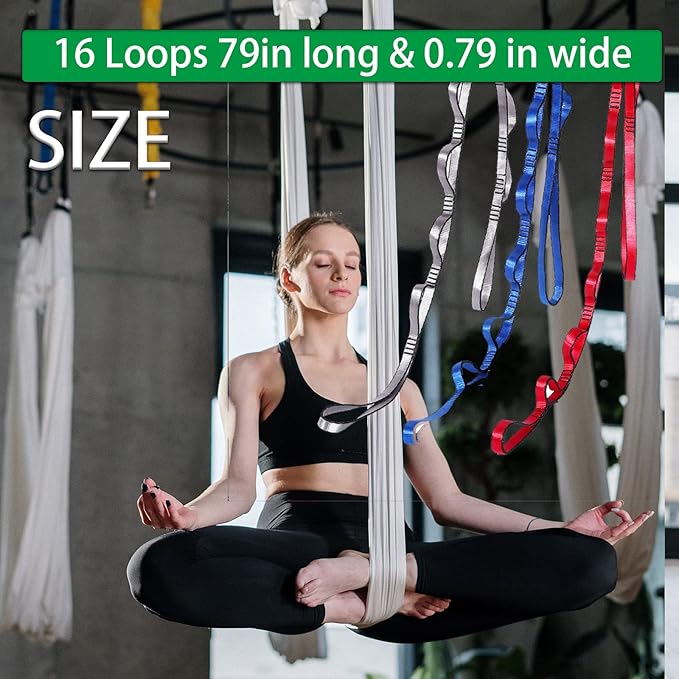 Aerial Yoga Hammock Daisy Chains Strap, Strong 22kN Adjustable with 10 Loops, No Stretch, Climbing Strap Nylon Chain Sling for Aerial Yoga,Swing, Hammock, Suspension, Exercise-GravixFit