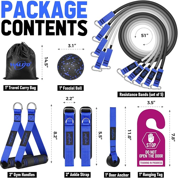 WALITO Resistance Bands Set - Exercise Bands with Handles, Door Anchor, Legs Ankle Straps, for Heavy Resistance Training, Physical Therapy, Muscle Training, Yoga, Home Workouts-GravixFit
