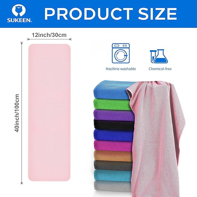 Sukeen 4 Pack Cooling Towel (40"x12") for Sweat, Quick-Drying Neck Cooling Wraps, Soft & Breathable Chilly Sports Towel for Yoga, Sport, Running, Workout, Cooking, Microfiber-GravixFit