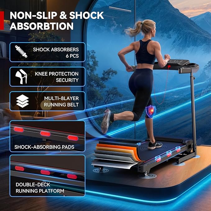 8.7MPH Incline Treadmill for Running and Walking, 3.5HP Quiet BLDC Treadmills for Home with Double Deck Technology, 350 lbs Weight Capacity, APP, Heart Rate-GravixFit