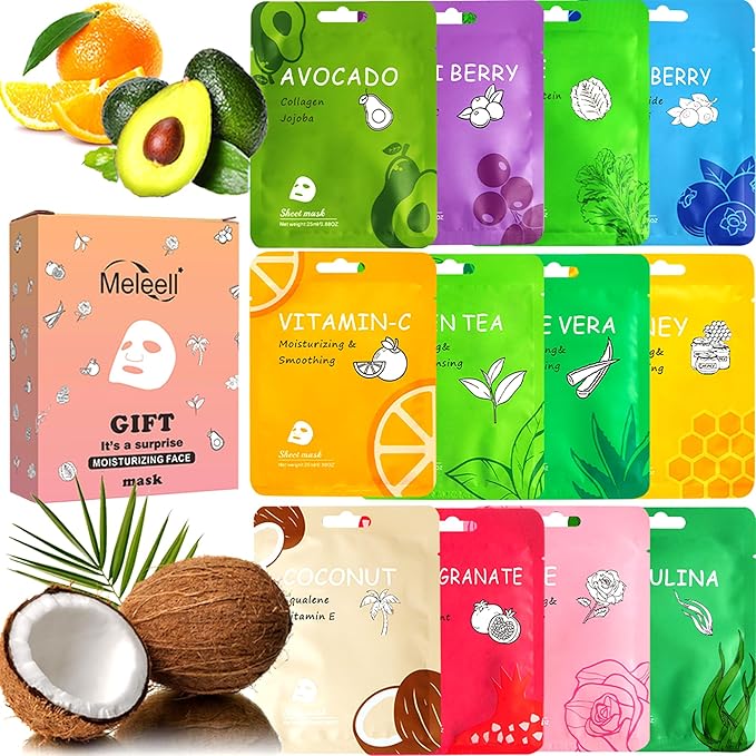 12 Pack Collagen Face Masks Skincare Bulk,Hydrating Spa Face Mask for Sensitive Skin,Sheet Mask for Skin Care, Facial Mask Sets Gifts for Women/Teen Girls/Kids-GravixFit