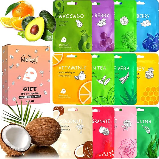 12 Pack Collagen Face Masks Skincare Bulk,Hydrating Spa Face Mask for Sensitive Skin,Sheet Mask for Skin Care, Facial Mask Sets Gifts for Women/Teen Girls/Kids-GravixFit