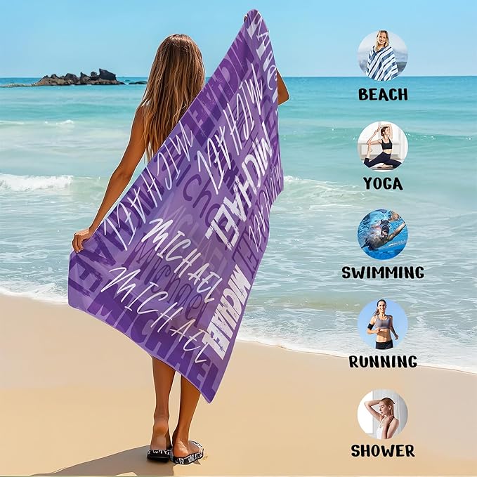 JML Personalized Beach Towel with Name, Custom Beach Towel with Name, Customized Microfiber Pool Towel, Quick Dry & Absorbent Swim Towel for Adult,Anniversary, Birthday, Summer Holiday,Vacation-GravixFit