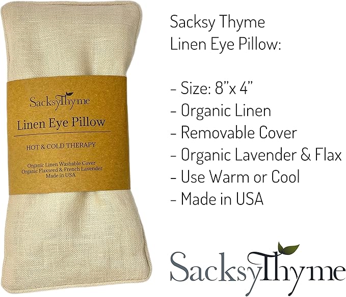 Organic Linen Eye Pillow - Lavender & Flaxseed for Relaxation, Yoga, Stress Relief - Microwavable Heating Pad & Cool Compress - Made in USA - Gifts for Meditation-GravixFit