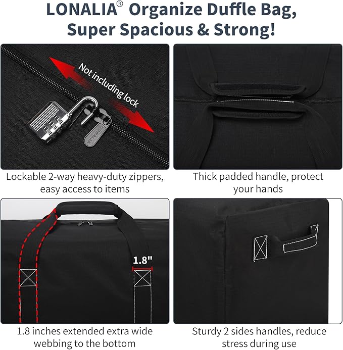 36 Inch Large Duffle Bag for Travel - 100L Extra Large Heavy Duty Duffel Bag with 2 Sides Handles, Sport Equipment Storage Bag for Camping-Black-GravixFit