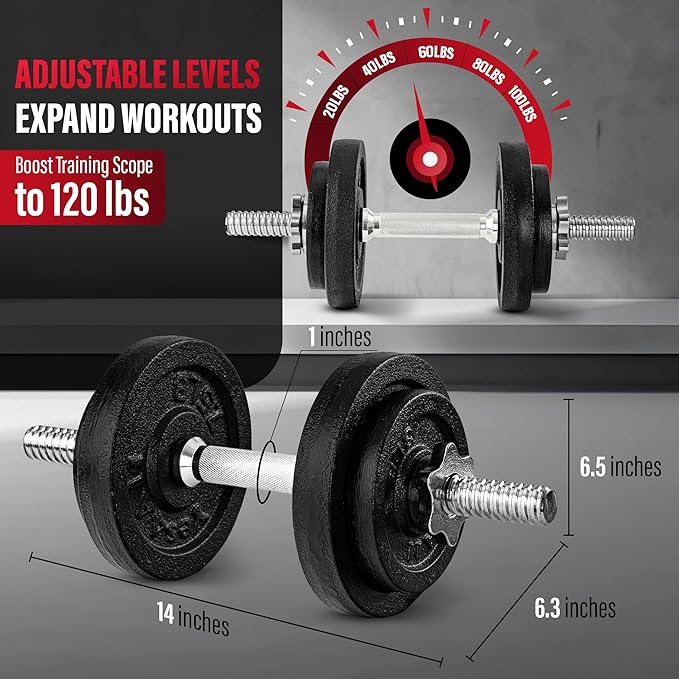 Yes4All Old School Adjustable Dumbbell Set with Weight Plates, Star Lock Collars/Connector, 40lbs to 200lbs Adjustable Weight Plates Set-GravixFit