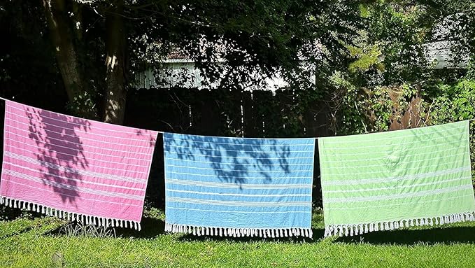 HAVLULAND Turkish Beach Towels Oversized -100% Turkish Cotton Super Soft Lightweight - Absorbent and Quick Drying Bath Towel - Sand Free Beach Towel - Turkish Towels for Adults (Blue, 12 Pack)-GravixFit