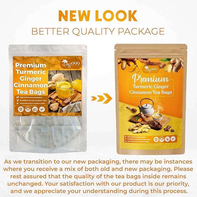 120 Bags Premium Turmeric Ginger Cinnamon Tea, Improve Digestion, Support Brain, Weight, Skin and Sleep, Eco-Conscious Tea Bags and Premium Natural Ingredients. Turmeric Ginger Herbal Tea. No Sugar, No Caffeine, No Gluten, Vegan.-GravixFit