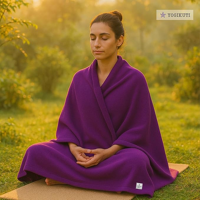 Yogikuti Iyengar Cotton Yoga Blanket Set of One – Thick Handwoven Yoga Blankets for Restorative Yoga, Meditation & Pranayama – Premium Cotton Yoga Blanket for Support & Comfort in Pranayama (Purple)-GravixFit