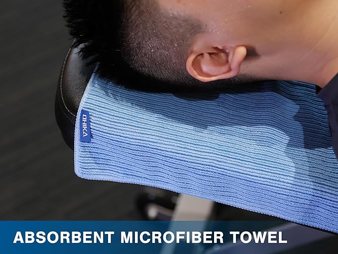 Microfiber Gym Towels with Snap Strap Closure, Ribbed Pattern Sports Towels for Yoga, Home and Outdoor Activities, 27” x 16”, 6 Pack, Light Blue-GravixFit