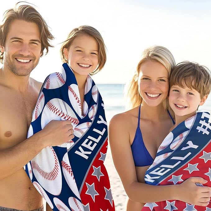 Personalized Beach Towel With Name, Custom Beach Towel with Text, Customized Microfiber Pool Towel, Quick Dry & Absorbent Swim Towel for Adult,Anniversary, Birthday, Summer Holiday,Vacation,Baseball-GravixFit