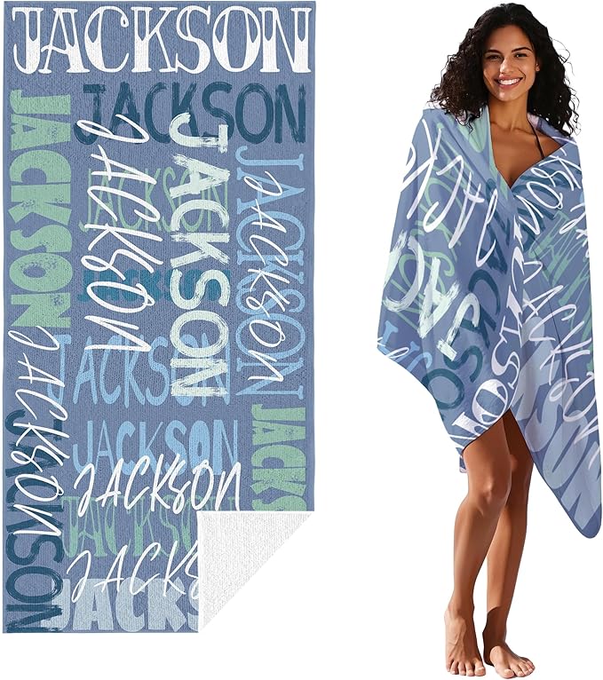 JML Personalized Beach Towel with Name, Custom Beach Towel with Name, Customized Microfiber Pool Towel, Quick Dry & Absorbent Swim Towel for Adult,Anniversary, Birthday, Summer Holiday,Vacation-GravixFit