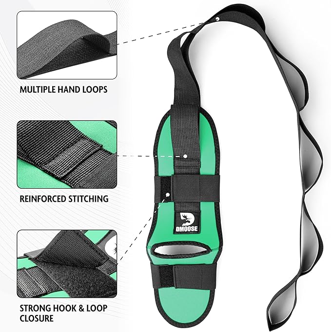 DMoose Fitness Foot & Calf Stretcher with Adjustable Padded Stretching Strap for Plantar Fasciitis, Hamstring, Heel Spurs and Achilles Tendonitis Relief - Yoga Leg Stretch Strap for Flexibility-GravixFit