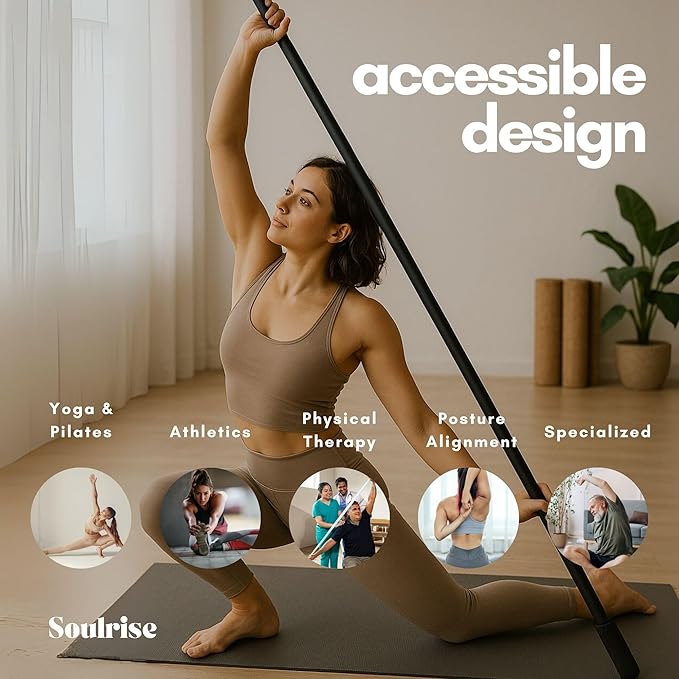 Yoga Stick for Mobility Exercise, Stretching, Pilates, Physical therapy, Fitness and other Workout - Adjustable 5 ft Pole will fix Posture, Stretch, Balance and Flexibility Training - Incl free E-book-GravixFit