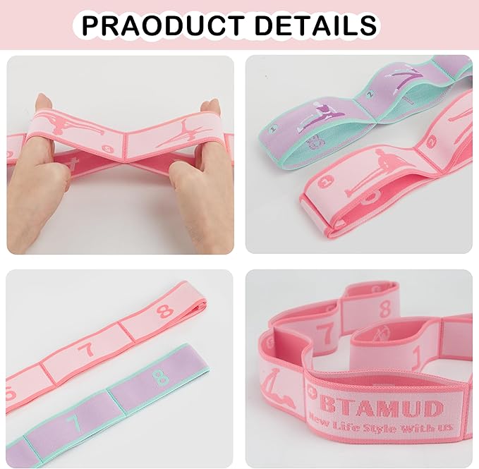 2 PCS Stretch Strap for Kids Dance Elastic Band for Children Gymnastics Stretching Strap Kids Stretching Bands Multi-Loop Adjustable Exercise Bands Stretching Resistance Ballet Bands -8 Loops-GravixFit