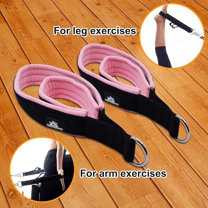 1 Pair Enhanced Pilates Double Loop Straps for Reformer, Thickened D-Ring Handle Straps, Yoga Exercise Accessories in 2 Lengths and Multicolor for Home Gym Workout-GravixFit