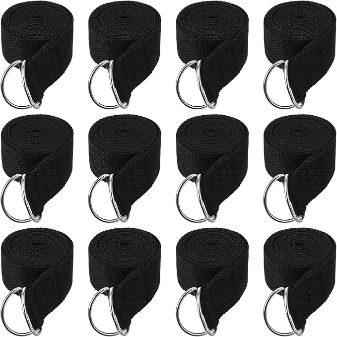12 Pcs Yoga Strap 6Ft Exercise Stretch Bands for Flexibility with Adjustable Metal D Ring Buckle Loop Stretch Strap Non Elastic Yoga Belt Yoga Exercise Adjustable Straps for Pilates-GravixFit