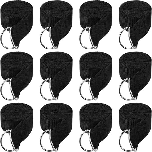12 Pcs Yoga Strap 6Ft Exercise Stretch Bands for Flexibility with Adjustable Metal D Ring Buckle Loop Stretch Strap Non Elastic Yoga Belt Yoga Exercise Adjustable Straps for Pilates-GravixFit