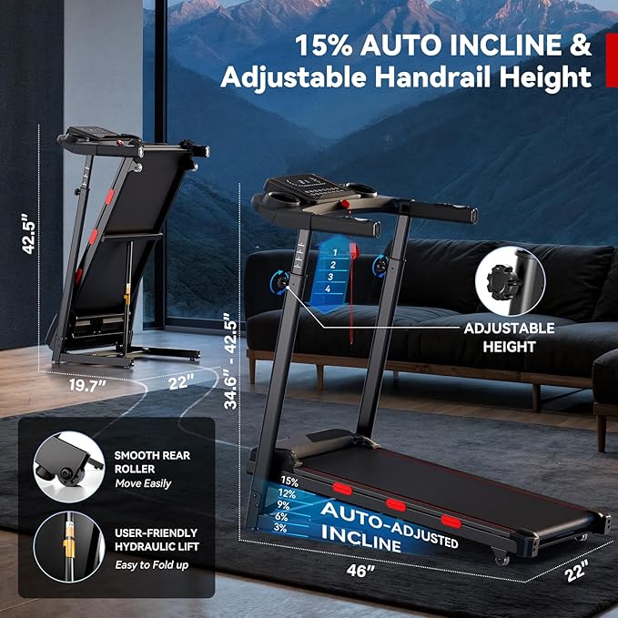 8.7MPH Incline Treadmill for Running and Walking, 3.5HP Quiet BLDC Treadmills for Home with Double Deck Technology, 350 lbs Weight Capacity, APP, Heart Rate-GravixFit