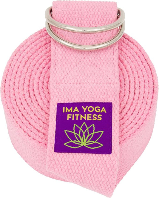 Adaptive Yoga Strap, Stretching Strap, 2 Inches Wide, 100% Naturally Soft Cotton, Steel D-Rings, Includes Natural Cotton Drawstring Storage Pouch and Instructional E-Book-GravixFit