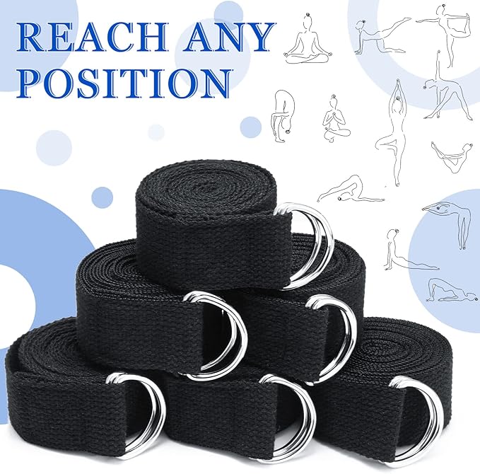 6 Pcs Yoga Strap for Stretching 8 Ft Yoga Exercise Adjustable Straps Bands with Safe Adjustable D Ring Buckle for Pilates Gym Workouts Fitness Improves Sitting Posture-GravixFit