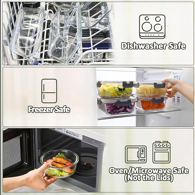 M MCIRCO 24-Piece Glass Food Storage Containers with Upgraded Snap Locking Lids,Glass Meal Prep Containers Set - Airtight Lunch Containers, Microwave, Oven, Freezer and Dishwasher-GravixFit