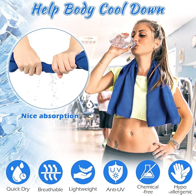 20 Pcs Cooling Towel 40 x 12 Ice Towel for Neck and Face Microfiber Chilly with Bag Breathable Yoga Gym Stay Cool Towels Sweat Rag for Workout Running Camping Pilates Beach Accessories (Royal Blue)-GravixFit