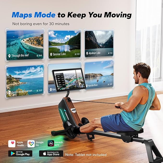 MERACH Rowing Machines for Home, Powerful Electromagnetic Row Machine with 51.2" Extended Rail, 16-Level Handle Resistance Adjustment Rower, 350 LBS Load Capacity, Ergonomic Comfort Seat, Easy Storage-GravixFit