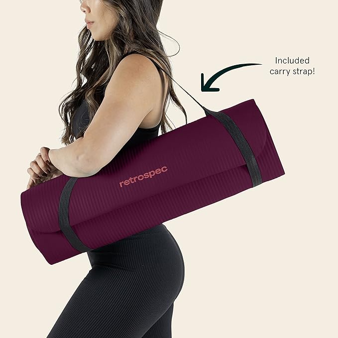 Retrospec Solana Yoga Mat 1/2" Thick w/Nylon Strap for Men & Women - Non Slip Exercise Mat for Yoga, Pilates, Stretching, Floor & Fitness Workouts-GravixFit