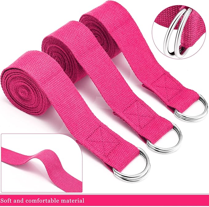 Leyndo 24 Pieces Yoga Strap Stretching Pilates Exercise Adjustable Straps 6 ft Non Elastic Yoga Belt with Adjustable D Ring Buckle for Pilates Gym Workouts Fitness-GravixFit