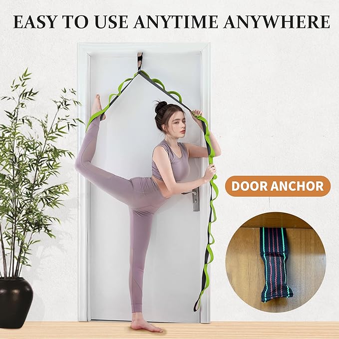Stretching Strap Yoga Strap, 10 Loops Non-Elastic Stretch Bands Helps Women and Men Improve Flexibility for Home Workout, Physical Therapy, Pilates, Exercise, Dance, Comes with Door Anchor-GravixFit