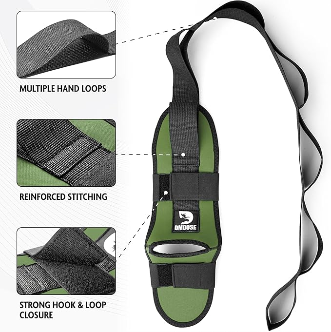 DMoose Fitness Foot & Calf Stretcher with Adjustable Padded Stretching Strap for Plantar Fasciitis, Hamstring, Heel Spurs and Achilles Tendonitis Relief - Yoga Leg Stretch Strap for Flexibility-GravixFit