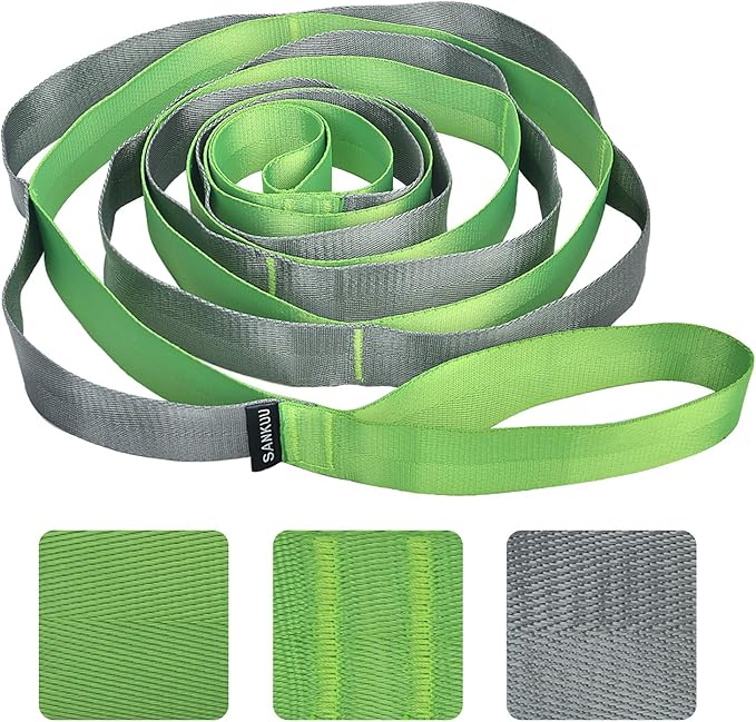 SANKUU Yoga Straps Stretching Strap with 12 Loops Workout Poster, Straps for Stretching Physical Therapy Equipment Long Stretch Out Bands for Exercise, Pilates and Gymnastics for Women Men-GravixFit