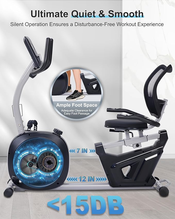 Recumbent Exercise Bike, Recumbent Bike for Home with Smart Workout APP - Recumbent Bikes with Ergonomic Backrest and Comfort Seat, 420LBS Weight Capacity, Larger Backlit Display