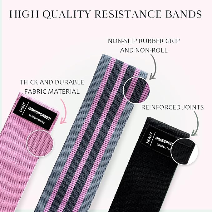 Wide Fabric Resistance Bands for Working Out, 3 Level Non-Slip Exercise Booty Bands for Women & Men Leg and Glutes with Hair Ties and Tape Measure - for Home Gym Workout, Yoga, Pilates-GravixFit