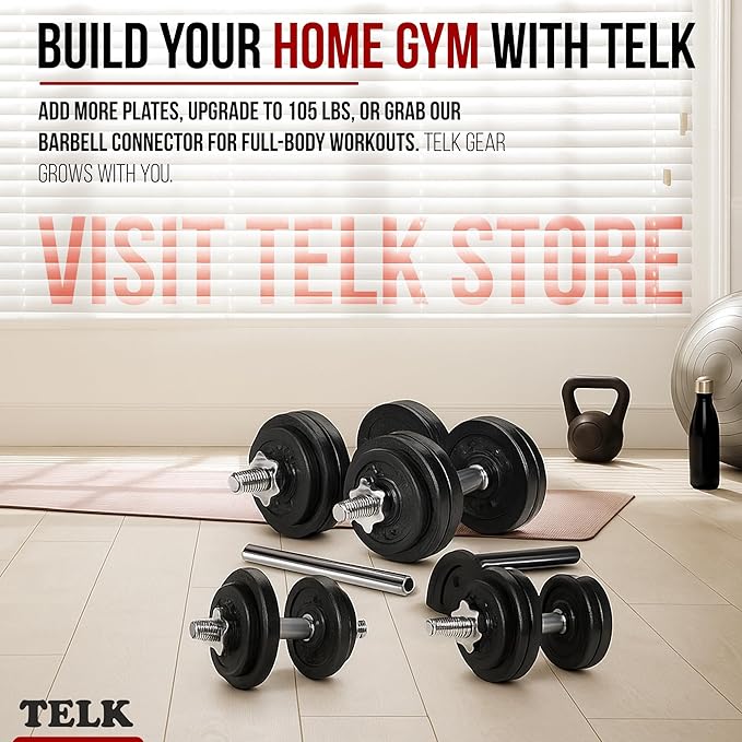 TELK – Adjustable Dumbbell Set – Home Gym Weight Set with Baked Enamel Cast Iron Plates – Space-Saving Free Weights for Strength Training-GravixFit